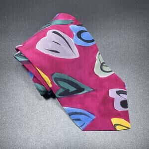 Vtg Marienbad Abstract Hearts Magenta Multi-Color Designer Necktie 3.75” Artwear
